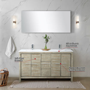 English Elm Rustic Acacia Double Bath Vanity With White Quartz Top, Chrome Faucet & 55" Mirror For Elegant Style B2731S01684-GIGA