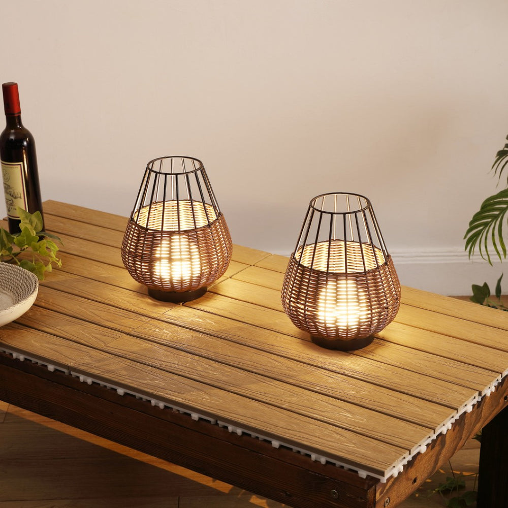HomeRoots Set of Two 10" Brown Round LED Table Lamps with USB Ports & Globe Shades for Modern Spaces 718801