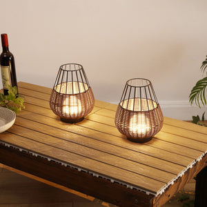 HomeRoots Set of Two 10" Brown Round LED Table Lamps with USB Ports & Globe Shades for Modern Spaces 718801