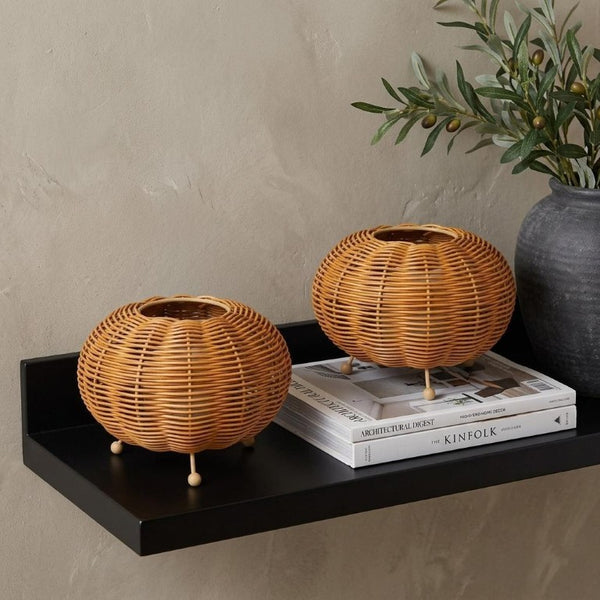 Set of Two Brown Lantern Style Usb Powered Table Lamps with Spherical Glass Shades