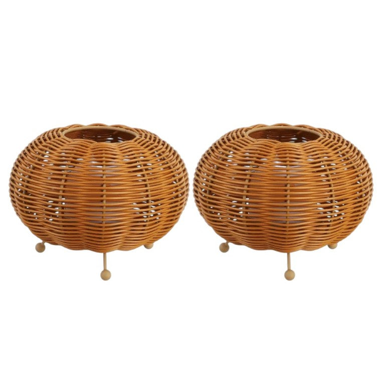 HomeRoots Set of Two Brown Lantern Style Usb Powered Table Lamps with Spherical Glass Shades 718804