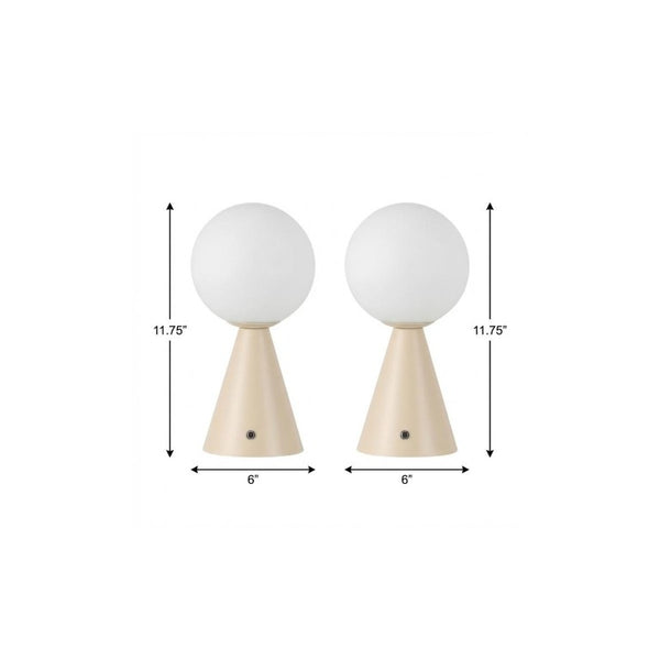 Set of Two Lighthouse Glass Table Lamps with Usb Port for Coastal Bedroom Decor