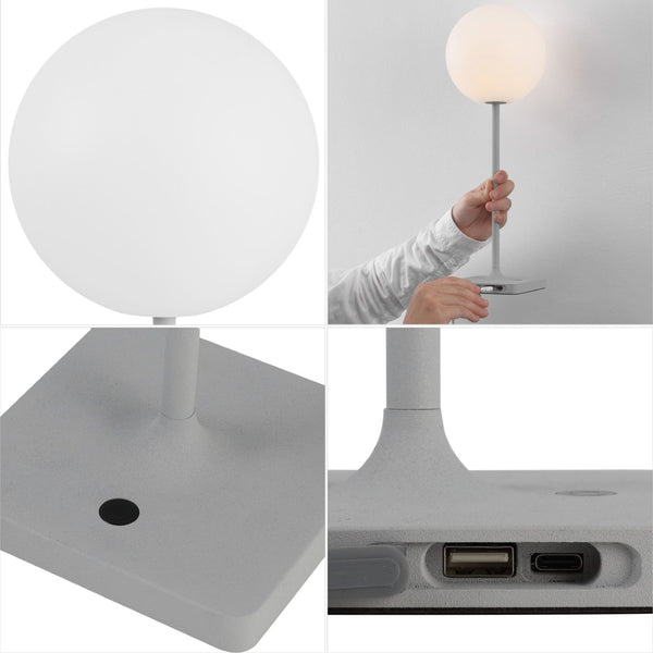 HomeRoots Set of Two Modern USB Table Lamps with LED Globe Shades for Cozy Lighting and Device Charging 718822