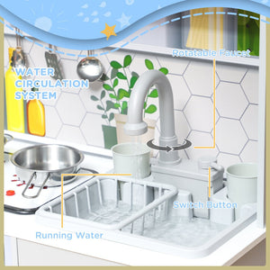 English Elm Qaba Kids Pretend Play Kitchen with Lights Sounds Running Water and Coffee Machine W2225P249830