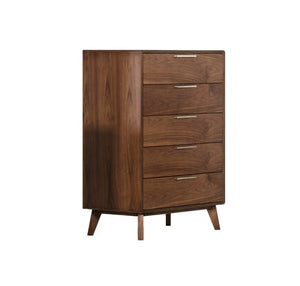VIG Furniture Soria Mid-Century Walnut Chest With 5 Drawers, Brushed Steel Handles, Walnut Veneer, No Assembly VGMABR-32-CHST