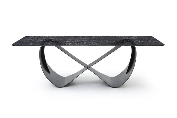 HomeRoots 94 Inch Black Glass Top Brass Geometric Pedestal Dining Table for Elegant Interiors 718892
