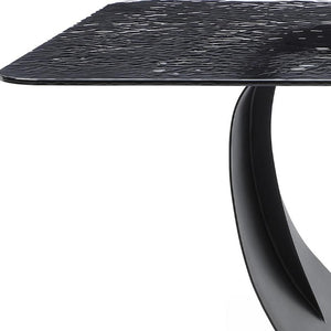 94 Inch Black Glass Top Brass Geometric Pedestal Dining Table for Elegant Interiors