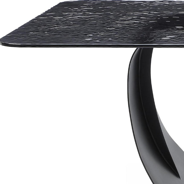 94 Inch Black Glass Top Brass Geometric Pedestal Dining Table for Elegant Interiors
