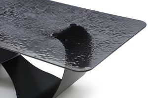 94 Inch Black Glass Top Brass Geometric Pedestal Dining Table for Elegant Interiors