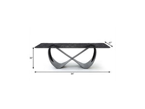 94 Inch Black Glass Top Brass Geometric Pedestal Dining Table for Elegant Interiors