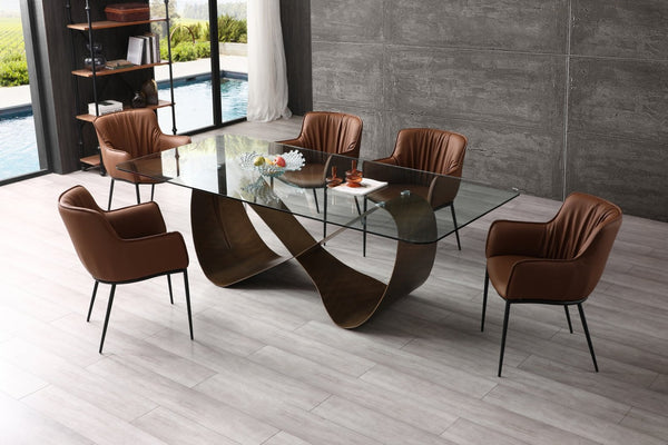 HomeRoots 94" Contemporary Black, White & Bronze Ceramic Dining Table with Cross-Leg Metal Base for 8 Guests 718894