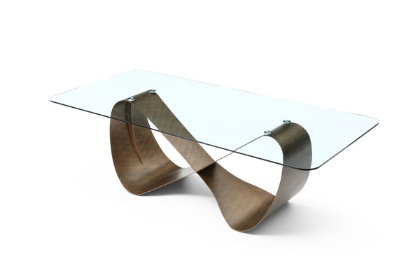 HomeRoots 94" Contemporary Black, White & Bronze Ceramic Dining Table with Cross-Leg Metal Base for 8 Guests 718894