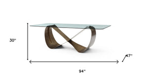 HomeRoots 94" Contemporary Black, White & Bronze Ceramic Dining Table with Cross-Leg Metal Base for 8 Guests 718894