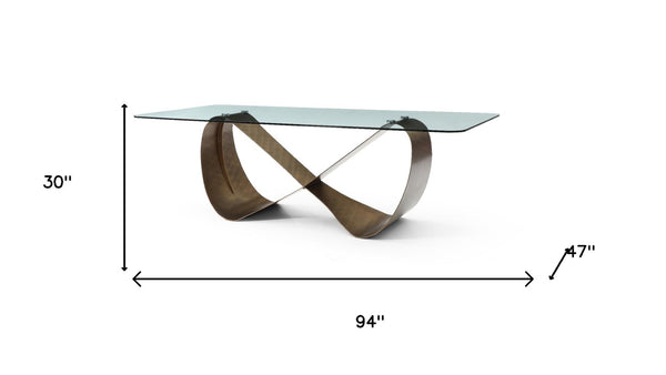 HomeRoots 94" Contemporary Black, White & Bronze Ceramic Dining Table with Cross-Leg Metal Base for 8 Guests 718894