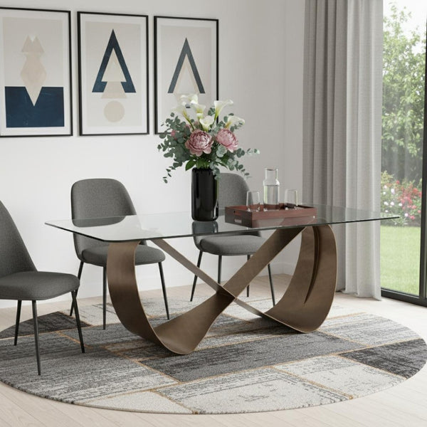 HomeRoots 94" Contemporary Black, White & Bronze Ceramic Dining Table with Cross-Leg Metal Base for 8 Guests 718894