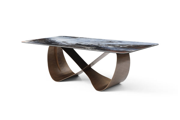 HomeRoots 94" Oval Dining Table with Elegant White Gray Ceramic Top & Sturdy Bronze Metal Base for 8 People 718895
