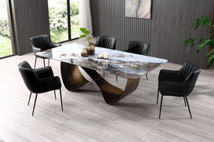 HomeRoots 94" Oval Dining Table with Elegant White Gray Ceramic Top & Sturdy Bronze Metal Base for 8 People 718895