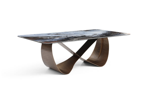 HomeRoots 94" Oval Dining Table with Elegant White Gray Ceramic Top & Sturdy Bronze Metal Base for 8 People 718895