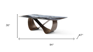 HomeRoots 94" Oval Dining Table with Elegant White Gray Ceramic Top & Sturdy Bronze Metal Base for 8 People 718895