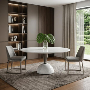 60 Inch Round Marble Top Dining Table with Stainless Steel Pedestal Base