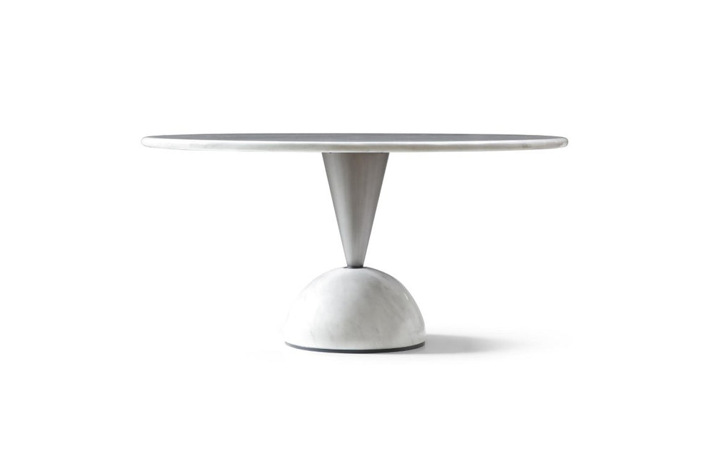 HomeRoots 60 Inch Round Marble Top Dining Table with Stainless Steel Pedestal Base 718897