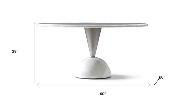 60 Inch Round Marble Top Dining Table with Stainless Steel Pedestal Base