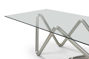 142 Inch Glass Top Stainless Steel Abstract Base Executive Dining Table for Large Gatherings