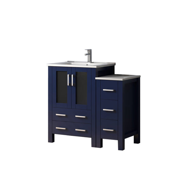 English Elm Navy Blue Single Bath Vanity With White Ceramic Top, Storage Cabinet, Chrome Faucet – Stylish & Functional B2731S01194