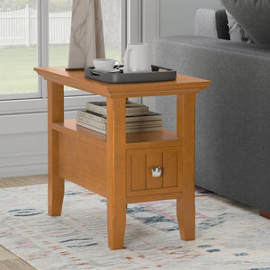 English Elm Acadian Solid Pine Narrow End Table with Drawer and Shelf for Small Spaces B136P419896