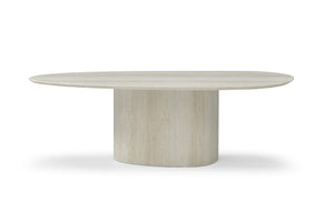 HomeRoots 95 Inch Oval Beige Marble Top Dining Table with Sculptural Pedestal Base Seats Ten 718900