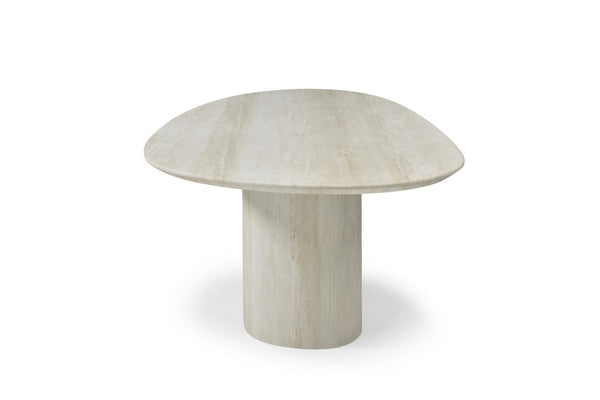 95 Inch Oval Beige Marble Top Dining Table with Sculptural Pedestal Base Seats Ten