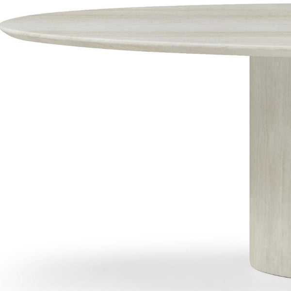 95 Inch Oval Beige Marble Top Dining Table with Sculptural Pedestal Base Seats Ten