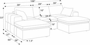 English Elm Large Corduroy Modular Sectional Sofa with Two Ottomans for Family Room Comfort Beige B2748S00041