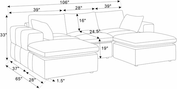 English Elm Large Corduroy Modular Sectional Sofa with Two Ottomans for Family Room Comfort Beige B2748S00041