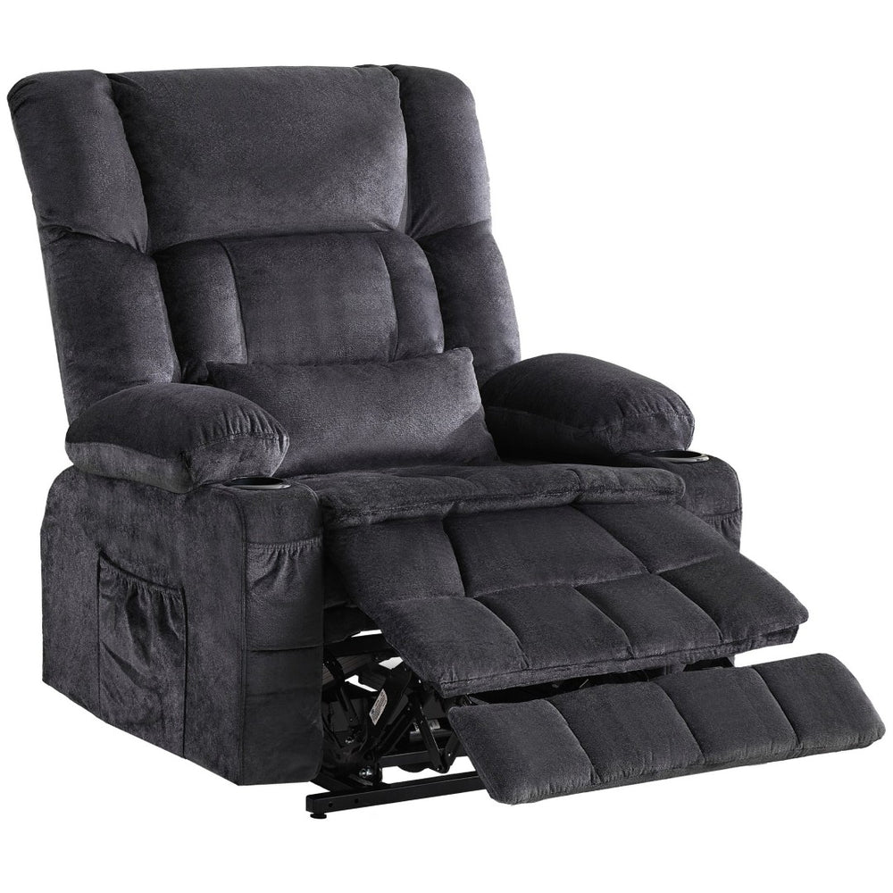 HomeRoots 38" Blue Tufted Velvet Heated Massage Lift Recliner - Comfort, USB Charging & Easy Mobility Support 718903