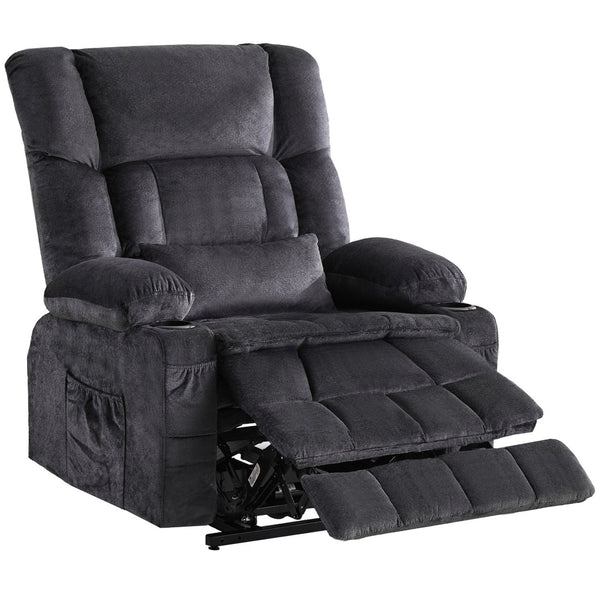 HomeRoots 38" Blue Tufted Velvet Heated Massage Lift Recliner - Comfort, USB Charging & Easy Mobility Support 718903