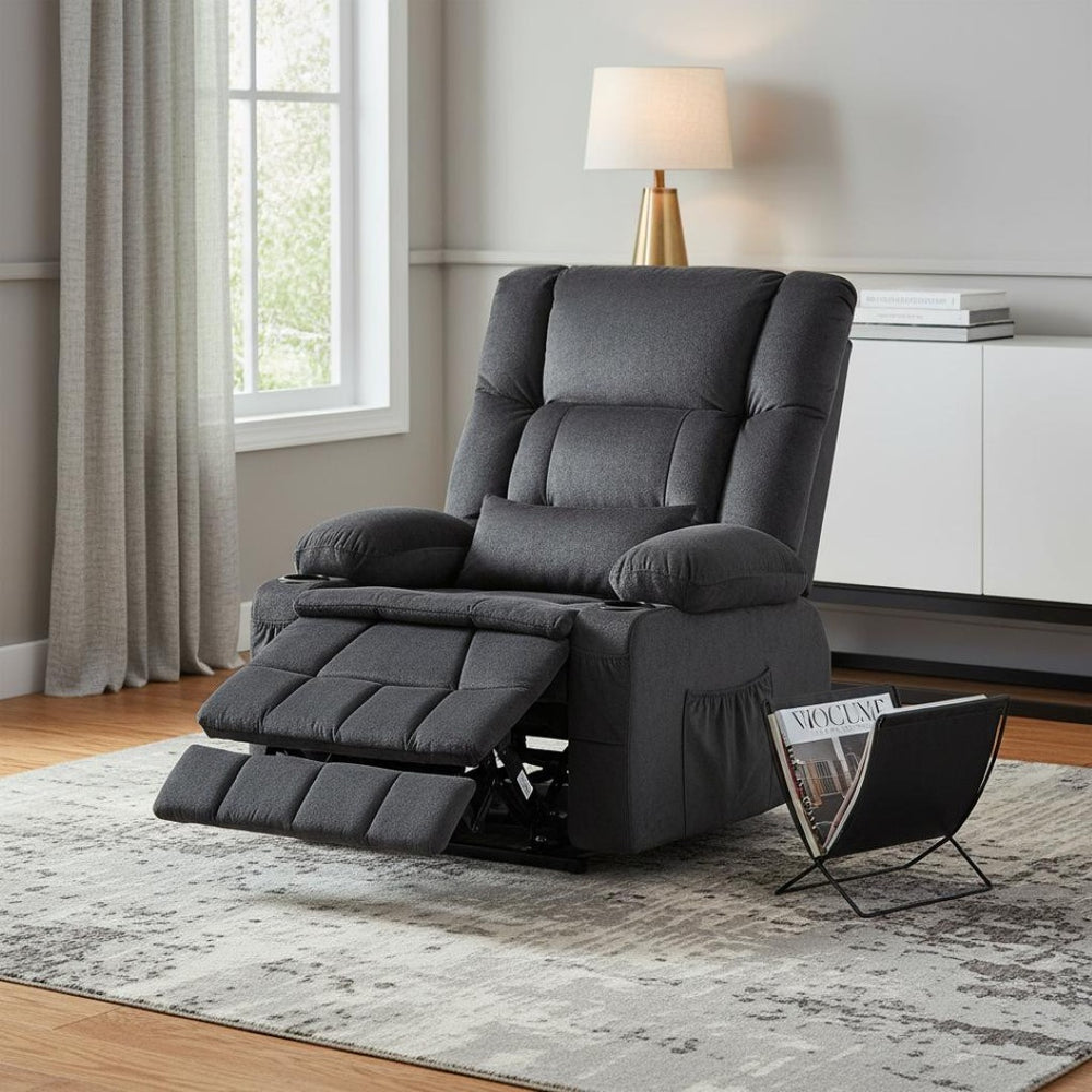 HomeRoots 38" Blue Tufted Velvet Heated Massage Lift Recliner - Comfort, USB Charging & Easy Mobility Support 718903