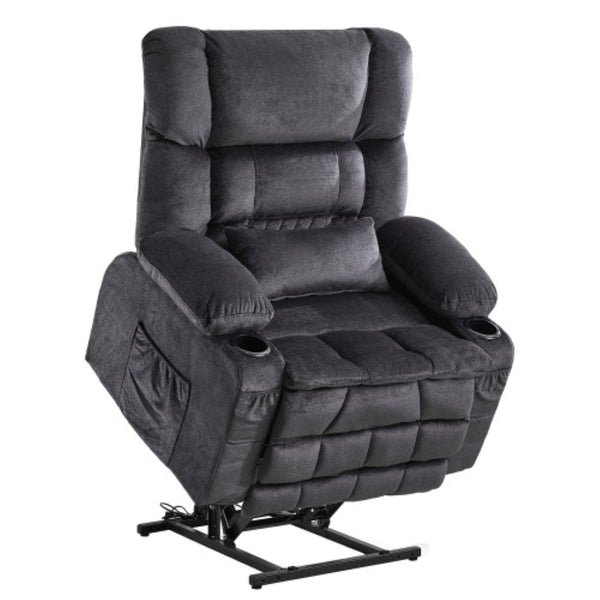 HomeRoots 38" Blue Tufted Velvet Heated Massage Lift Recliner - Comfort, USB Charging & Easy Mobility Support 718903