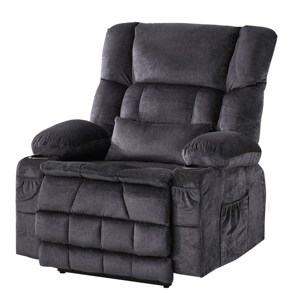 HomeRoots 38" Blue Tufted Velvet Heated Massage Lift Recliner - Comfort, USB Charging & Easy Mobility Support 718903