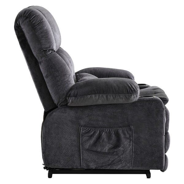HomeRoots 38" Blue Tufted Velvet Heated Massage Lift Recliner - Comfort, USB Charging & Easy Mobility Support 718903