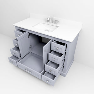 English Elm Dark Grey Single Bath Vanity With White Quartz Top, Chrome Faucet, Soft-Close Drawers & Storage Solution B2731P258352
