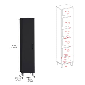 English Elm Laska 70" Tall Storage Cabinet Broom Closet in Black with Broom Hanger and Five Adjustable Shelves B070P210745