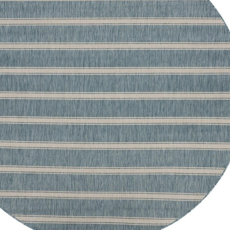 8 Foot Round Geometric Polypropylene Rug in Aqua White for Living or Dining Rooms
