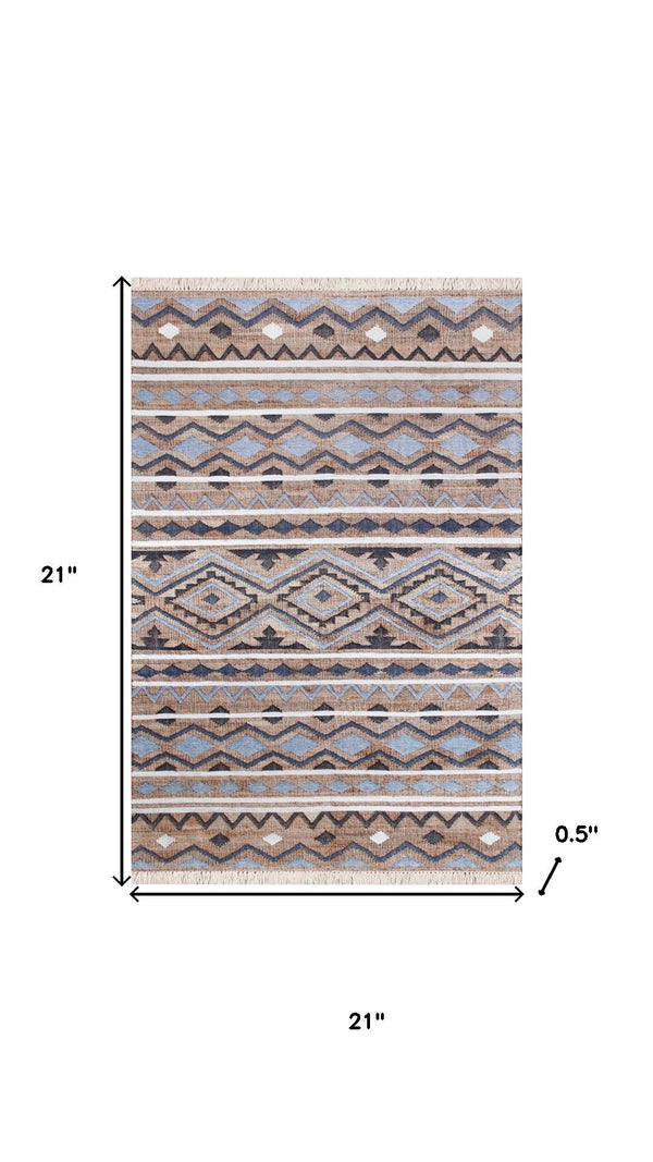 HomeRoots 4' X 6' Blue and Beige Hand-Woven Jute Area Rug - Eco-Friendly Coastal Charm for Every Room 718973