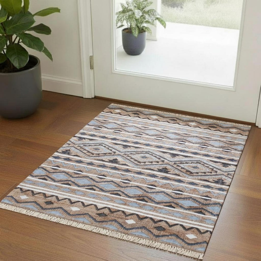 HomeRoots 4' X 6' Blue and Beige Hand-Woven Jute Area Rug - Eco-Friendly Coastal Charm for Every Room 718973