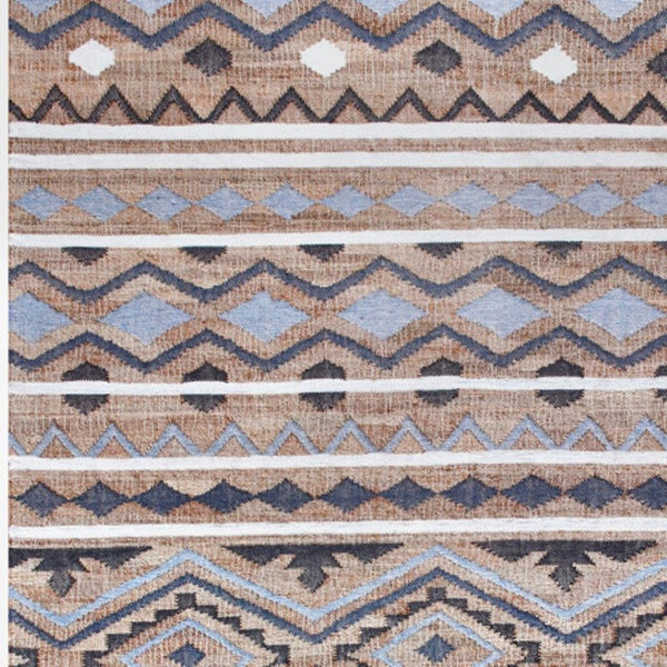 HomeRoots 4' X 6' Blue and Beige Hand-Woven Jute Area Rug - Eco-Friendly Coastal Charm for Every Room 718973