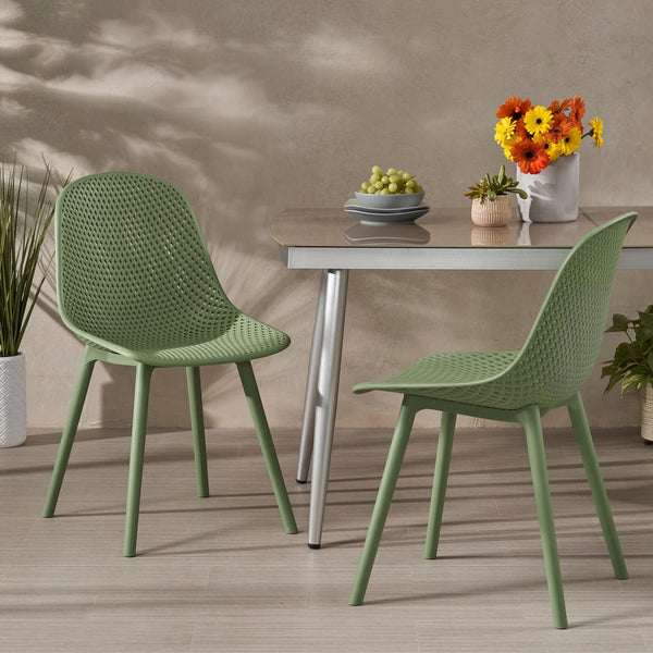 English Elm Christopher Knight Home® - POSEY Chair - Weather-Resistant Polypropylene Outdoor Dining Chair with Perforated Diamond Mesh Design for Durable Style Green 27.5 L x 21.5 W x 20.2 H 69067.00GRN