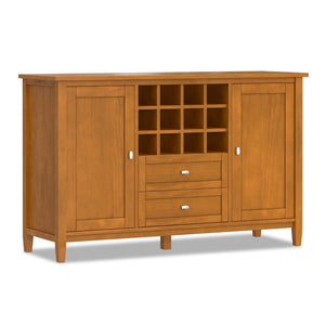English Elm Warm Shaker Pine Buffet Cabinet with 12 Bottle Wine Rack and Drawer Storage B136P439013