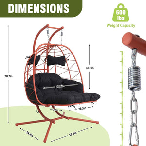 English Elm 2 Person Wicker Hanging Egg Chair with Stand Padded Swing for Patio or Garden T5880P500223