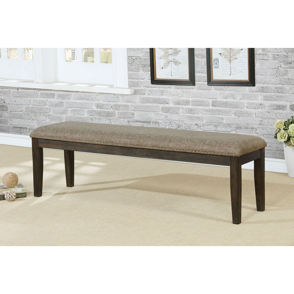 English Elm Transitional Espresso Frame 63" Dining Bench Padded Seat Nailhead Trim Warm Gray Fabric Upholstered B2741P309199